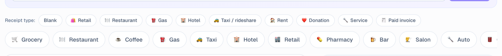 Receipt types and templates to start from